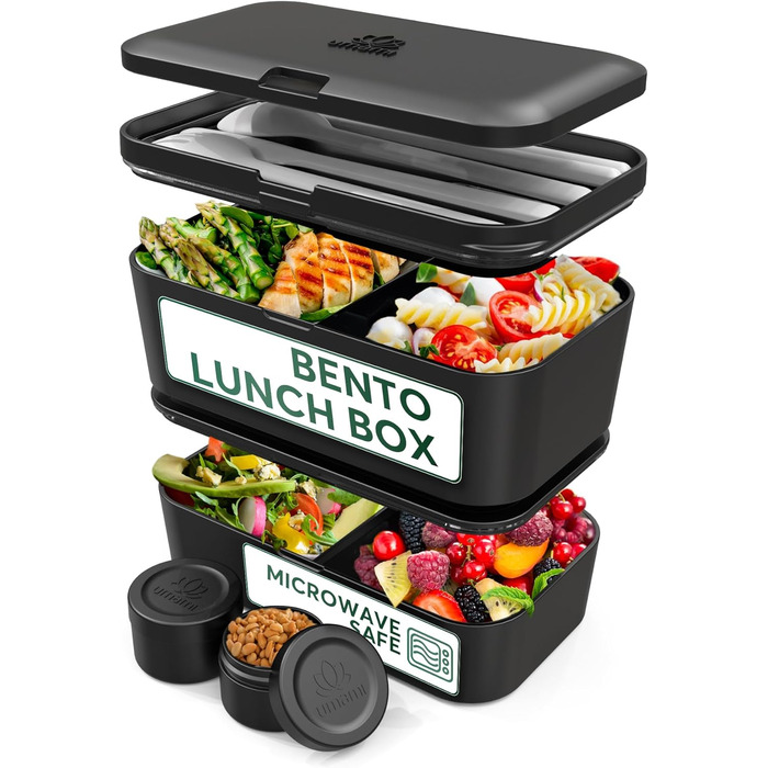 Ланчбокс Umami Bento 1500 мл, герметичний, для дорослих, чорний онікс, контейнер для їжі XL, багатосекційний, для чоловіків