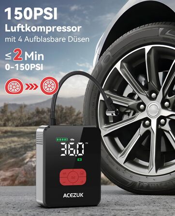 Портативний пусковий пристрій 7000A з компресором 150PSI для автомобілів, 12V, LED-ліхтарик