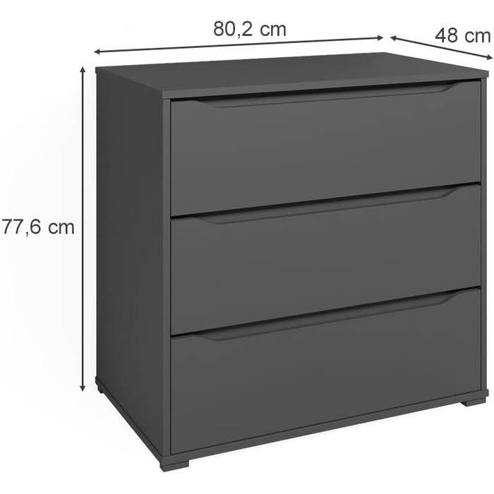 Комод Vicco Ruben антрацитовий 80x78 см з 3 шухлядами, ДСП