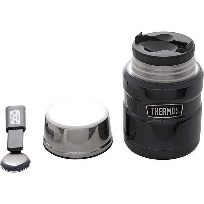 Термос-контейнер для їжі Thermos King 0,45 л з ложкою, темно-синій, з гравіюванням імені