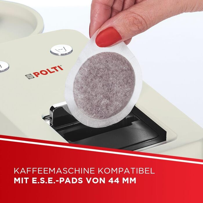POLTI Coffea S15W: Еспресо-машина з сумісністю з E.S.E. Pads 44 мм, об'єм бака 0,85 л, тиск помпи 19 Bar, білий колір (бежевий)