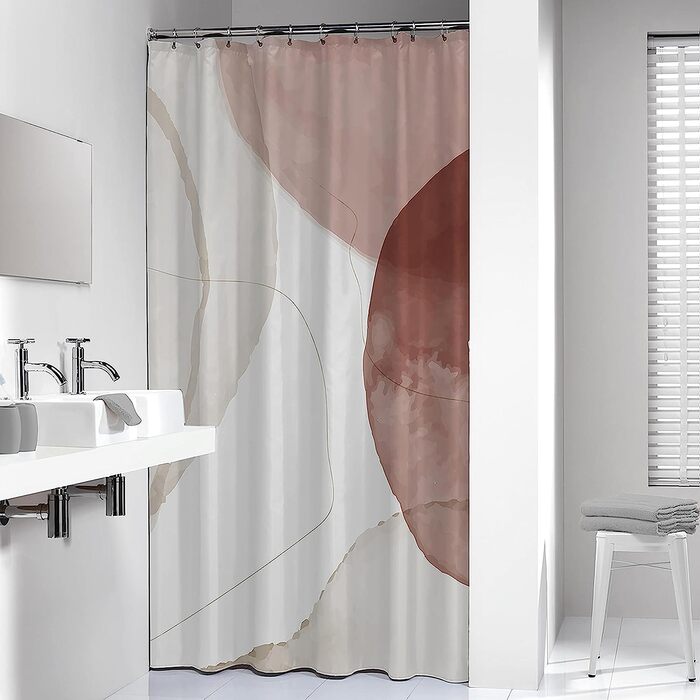 Текстильна шторка для душу Sealskin Earth 180x200 см, 100% поліестер, темно-рожева/біло-кремова
