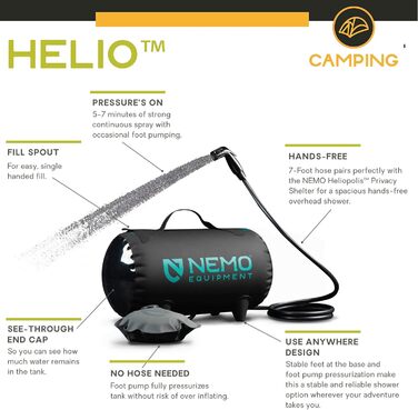 Портативний душ NEMO Helio 11 л для кемпінгу, темний