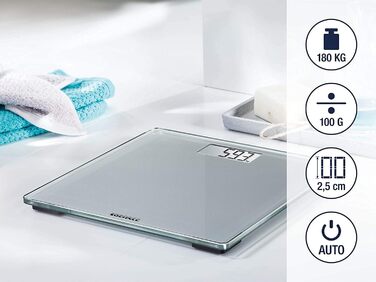 Цифрова вага Soehnle Style Sense Compact 300 для людей, з великою платформою, LCD-дисплеєм, ультратонкий дизайн, скло, сіра
