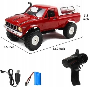 Радіокерована машина-кроулер WPL C24 RC Crawler (червона), позашляховик з LED-підсвіткою