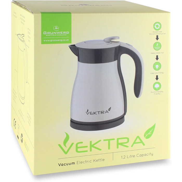 Електрочайник Vektra VEK-1701W 1,7 л, вакуумна ізоляція, нержавіюча сталь, подвійні стінки, термос 2-в-1, підтримка тепла, без BPA, бездротовий, білий
