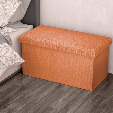 Складна сидіння-скриня INTIRILIFE 78x38x38 см, мандариновий, з кришкою, тканина під льон – пуф з місцем для зберігання, банкетка, табурет, короб для взуття