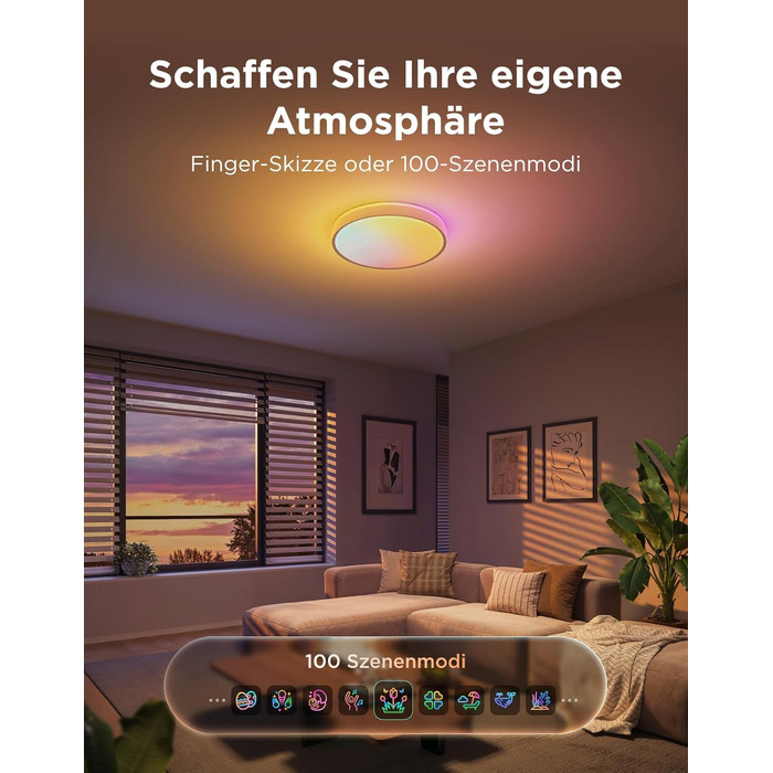 Стельовий світильник Govee RGBICWW Pro LED, 55W, 4800лм, диммований, круглий, Ø45.5см