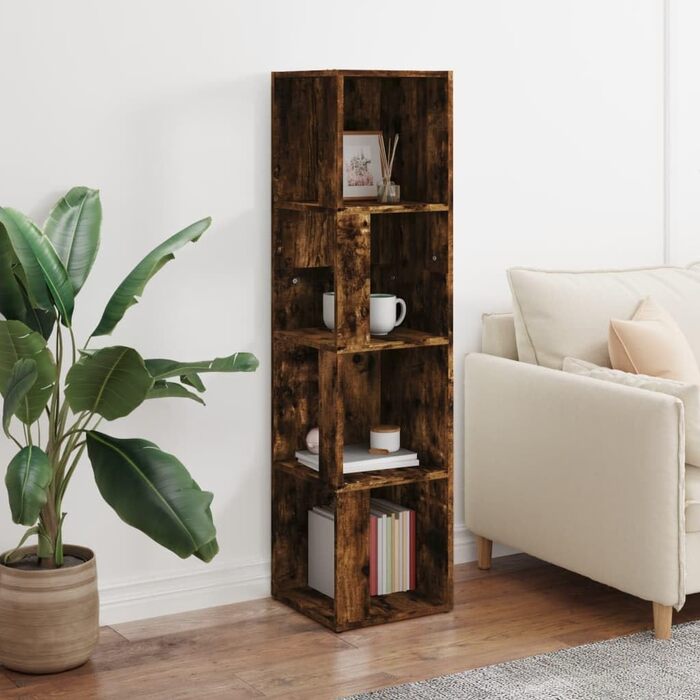 Кутова полиця vidaXL на 4 секції, книжкова, для офісу, бетонно-сіра, 33x33x132 см, ДСП