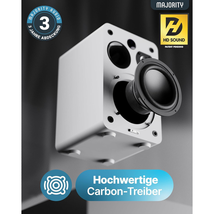 Bluetooth колонка Majority D70X 70W з HDMI ARC, пультам ДК та двома драйверами (біла) - активні монітори для ПК, DJ, студії