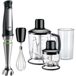 Блендер Braun MultiQuick 7 MQ 7045X, 1000 Вт, ручний, знімна нержавіюча ніжка, технологія ActiveBlade, набір з 4 насадок, чорний