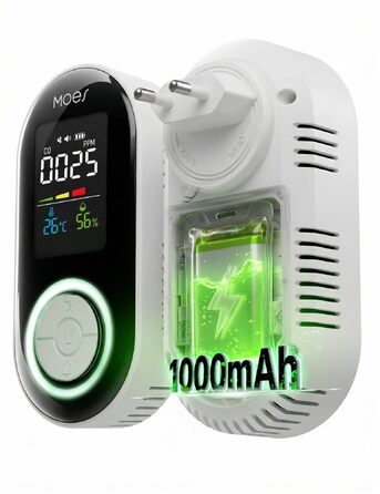 Детектор чадного газу (CO) MOES для розетки, 3-в-1, акумулятор 1000mAh, білий