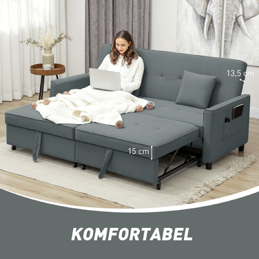 Диван-ліжко HOMCOM, трансформується, 3-місний, з функцією ліжка, розкладний диван, з подушками, сірого кольору