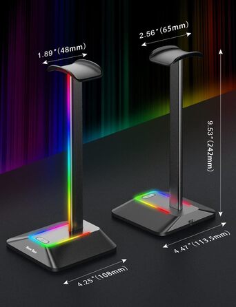 Підставка для ігрових навушників New Bee RGB з бездротовою зарядкою, 7 режимів підсвічування, USB, чорна