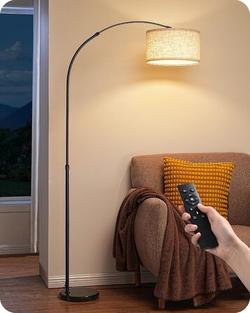Торшер EDISHINE димований для вітальні, E27 з LED-лампою і пультом, плавне регулювання яскравості та кольору, висота 143-176 см, поворотна головка, чорний