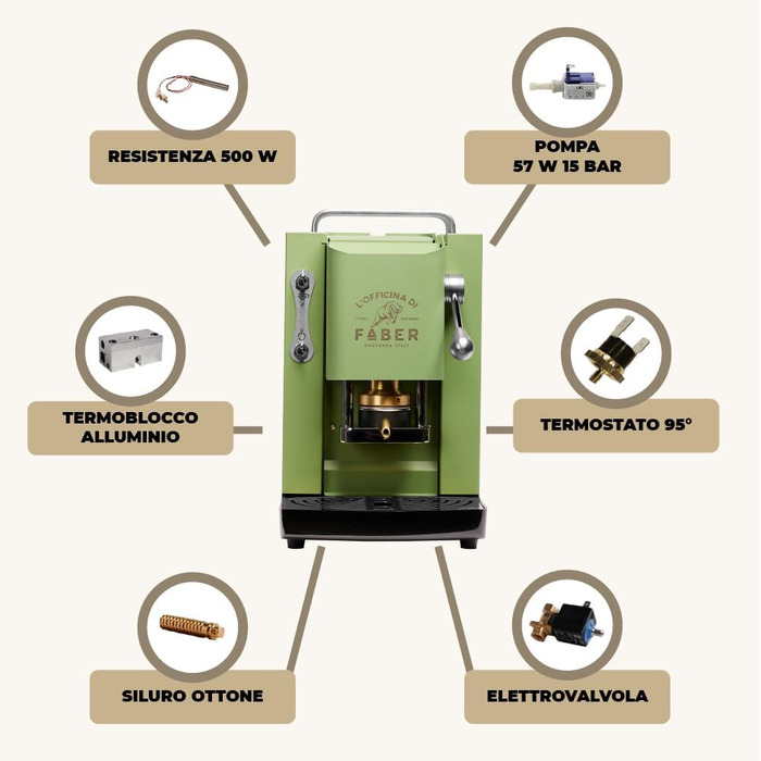 Кавомашина FABER Pro Deluxe для ESE-подушечок 44 мм, хром, латунний прес, Acid Green