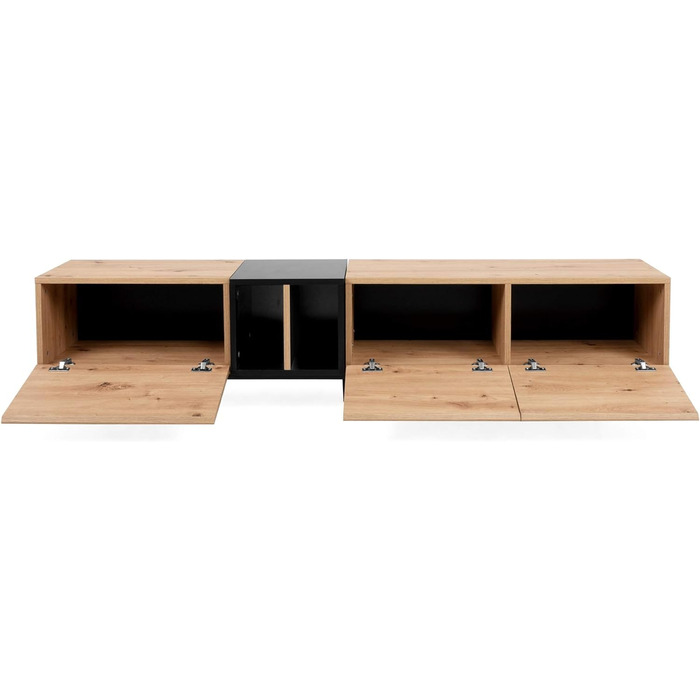 ТВ тумба Newfurn чорна дика дуба, вінтаж індастріал, 195x48x37 см, тумба під телевізор у вітальню