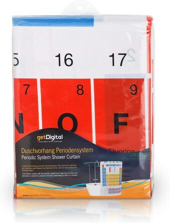 Душова завіса getDigital Періодична система, антигрибкова, поліестер, 180x200 см, для ванної, популярна серед гік-спільноти