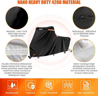 Чохол для мотоцикла 420D водонепроникний, захист від дощу та UV, для Harley Davidson Road King, Touring, XL (218x99x129 см), чорний