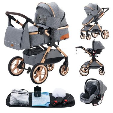 Дитяча коляска YAZOCO 3 в 1: Buggy, Babybett, Комплект. Компактна складна коляска для новонароджених з алюмінієвим каркасом (сіра)