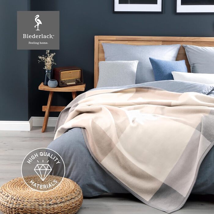 М'яка пледи-ковдра biederlack® Across Beige XXL, великий плед для дивана 220x240 см, бежевий