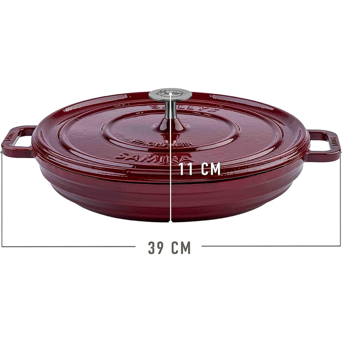 Чавунний казан Sallys 'Samira' Deluxe 2,2 л, бордовий, для всіх плит і духовки до 250°C, преміум якість