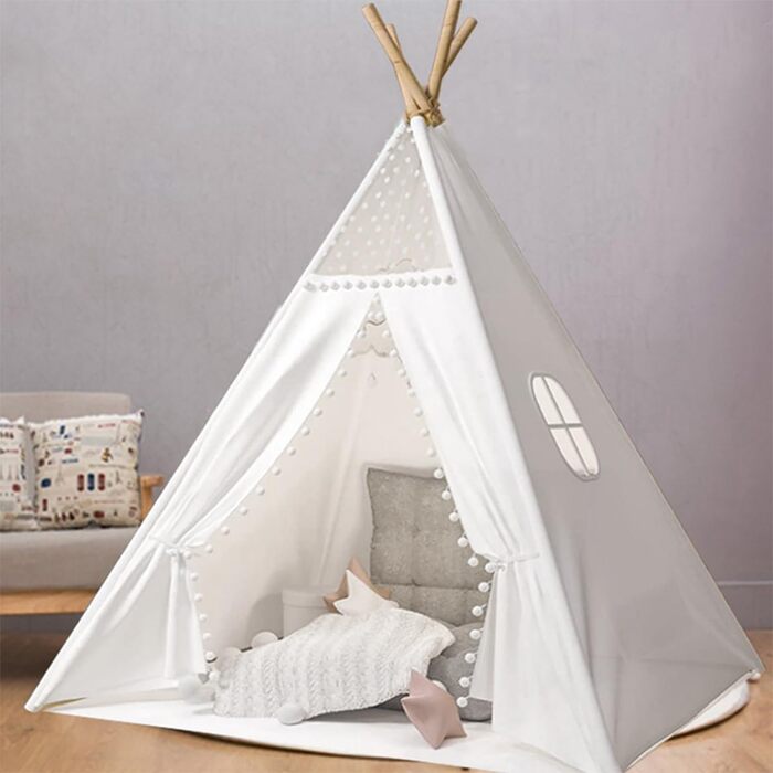 Kinder Tipi Zelt - класичне індіанське ігрове намет для дітей, бавовняний намет для дівчаток та хлопчиків з сумкою, складане ігрове домік для дому або на вулицю (A1)