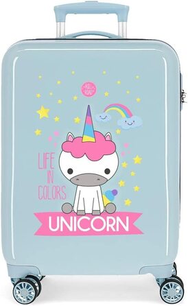 Дитяча валіза Roll Road Little Me Єдиноріг, 37x55x20 см, жорсткий ABS, 32 л, 2,5 кг, 4 подвійні колеса, кодовий замок, ручна поклажа, блакитна