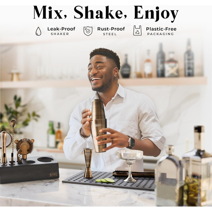 Набір для коктейлів Mixology Barkeeper-Set 14 предметів, Бостонський шейкер 0.8л, матовий латунь (BKB3)