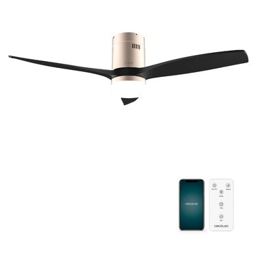 Стельовий вентилятор Cecotec Aero 5600 WiFi з підсвічуванням, 52 дюйми, 40 Вт, пульт, IP44, Зима/Літо, Таймер (Золотий/Чорний)