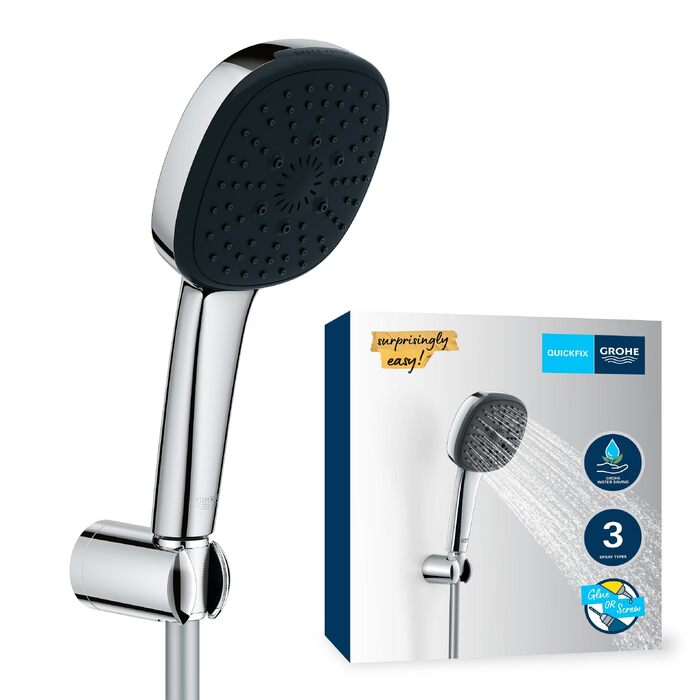 Душовий набір GROHE Vitalio 110: ручна лійка з 3 режимами струменя, шланг 1.5м та кріплення на стіну (економний витрат води 8л/хв), хром, 26176001