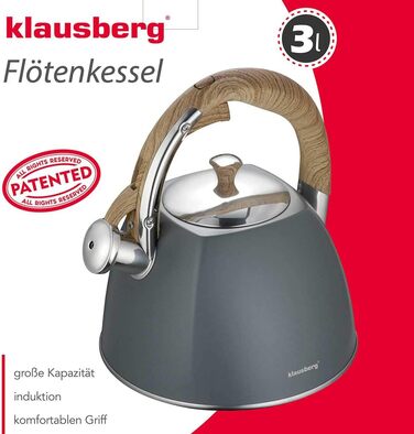 Чайник зі свистком Klausberg KB-7501, 3 л, сірий, для плити