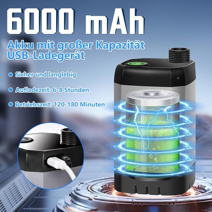 Портативний душ IEEILULU для кемпінгу, 6000mAh, з помпою, індикатором температури та складаним відром для подорожей, авто, тварин, саду та пляжу