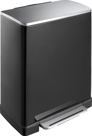 Сортувальний смітник EKO E-Cube 28+18 л, металевий, матовий чорний, для роздільного збору відходів, 34.5x50x65 см