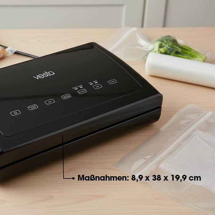 Вакуумний пакувальник Vesta Precision V11 для продуктів, 31 см, чорний - побутовий вакууматор з рулоном для упаковки