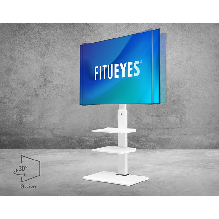 Підставка для телевізора FITUEYES S серія, біла, 32-65'', до 40 кг, з трьома полицями, регульована по висоті, поворотна, нахиляється, VESA 400x600