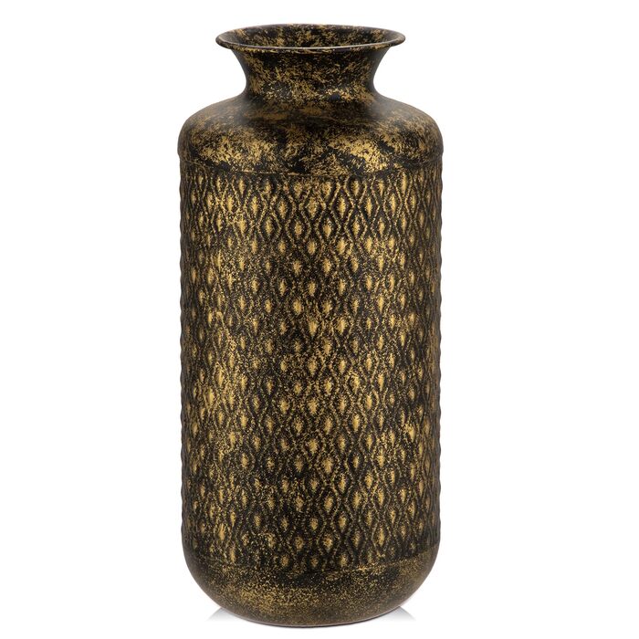 Ваза для квітів Blumenvase золота 40 см, металева декоративна ваза з білим візерунком для сухоцвітів, букетів, на стіл, в офіс