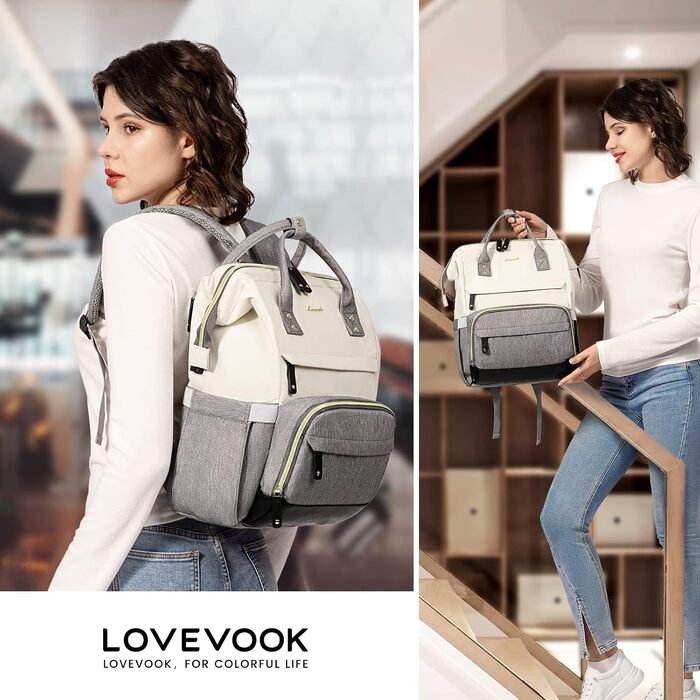 Жіночий рюкзак для ноутбука 15.6 дюймів LOVEVOOK, шкільний рюкзак з відділенням для ноутбука, екошкіра (Бежевий, Сірий, Чорний)
