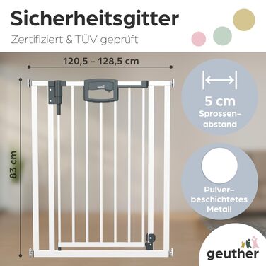 Захисний бар'єр на двері Geuther Easylock Plus для сходів, дерев'яно-металевий, без свердління, двосторонній, сірий-натуральний (120,5-128,5 см)