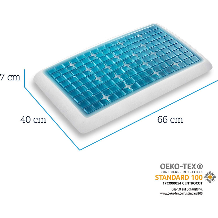 Ортопедична подушка Technogel Deluxe для підтримки шиї, сертифікована, без шкідливих речовин, гелевий наповнювач, для спини та бокового сну, з наволочкою, 66x40x7 см