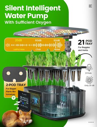 LETPOT LPH-MAX: Система гідропоніки WiFi для вирощування трав, 21 капсул, LED-освітлення 36W, 5.5L, автоматичний таймер, для дому