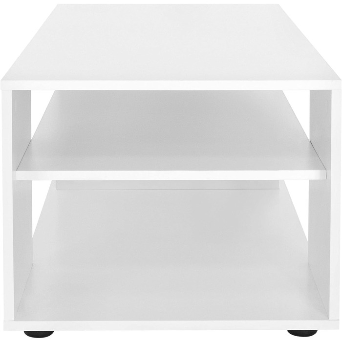 Стіл журнальний ML-Design білий глянець 100x42x60 см, з полицею зі скла та 4 бічними відділеннями, сучасний стіл для вітальні з місцем для зберігання, дерев'яний кофейний стіл