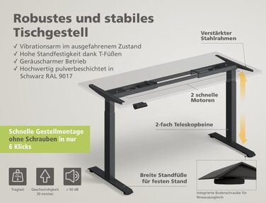 Електричний підйомний стіл KRIEG HighDesk Basic: регульований стіл для роботи сидячи та стоячи (120 x 70 см, чорний + дуб)