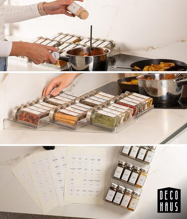 Органайзер для спецій Deco haus з 24 скляними банками та етикетками, висувний, для шухляди, набір з нержавіючими кришками