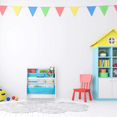 Дитяча книжкова полиця Relaxdays, 4 тканинні відділення, з малюнком багаття, для зберігання книг, 71x62x29 см, різнокольорова