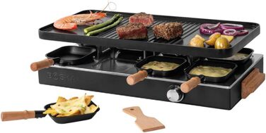 Рашетт BOSKA Raclette Gourmet Party на 8 осіб – гриль з керамічною поверхнею, ручки з бука, поворотна алюмінієва пластина, чорний колір