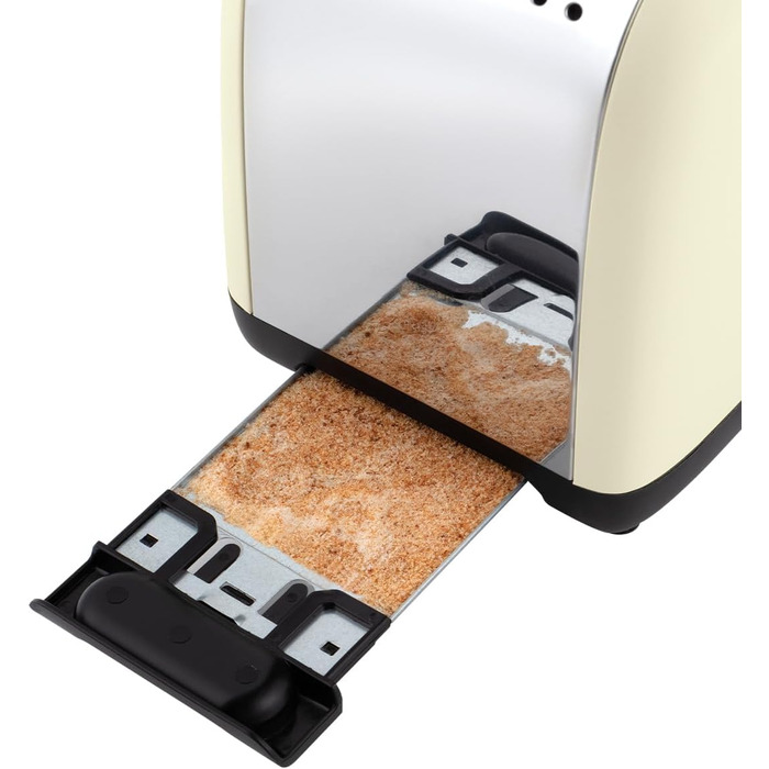 Тостер Russell Hobbs Colours Plus Edelstahl Creme на 2 тости, нержавіюча сталь - з підставкою для булочок, 6 режимів підсмажування, розморожування, Lift & Look, 1600 Вт