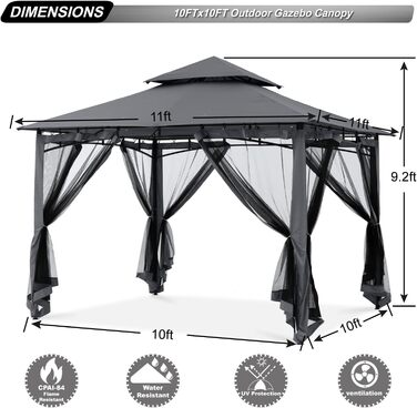 Павільйон садовий ABCCANOPY 2.5x2.5м водонепроникний, сірий (3.35x3.35м) для вечірок та захисту від сонця і дощу