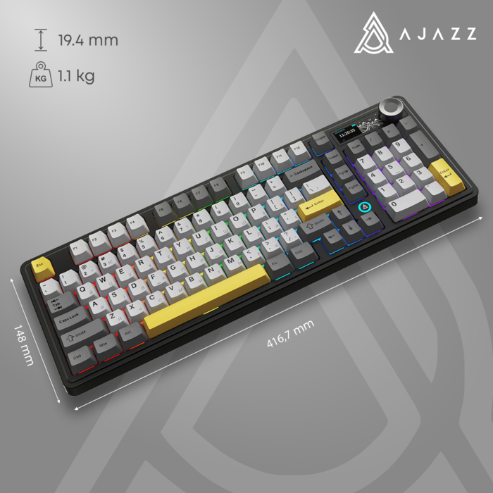 Бездротова механічна клавіатура Ajazz AK980 Clear Sky Switch Black-Gray-Yellow (AK980-CS-BGY)