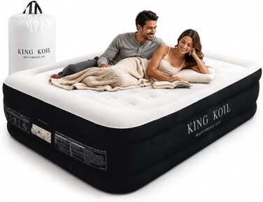 Повітряний матрац KING Koil Queen Size з вбудованим електричним насосом, плюшевий розкішний двопомісний надувний ліжко для дому та кемпінгу, чорний